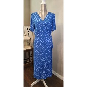 Lulus Maretta Blue and White Floral Print Wrap Midi Dress Size Large